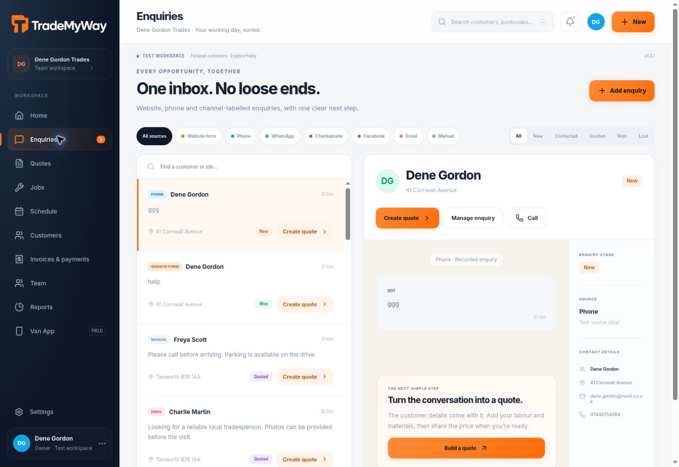 Live TradeMyWay enquiries pipeline