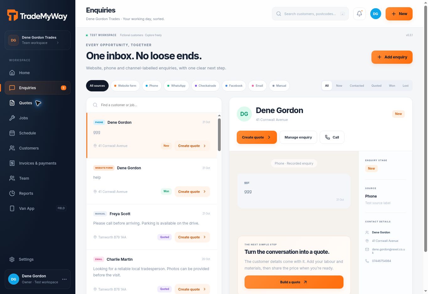 Live TradeMyWay quotes screen